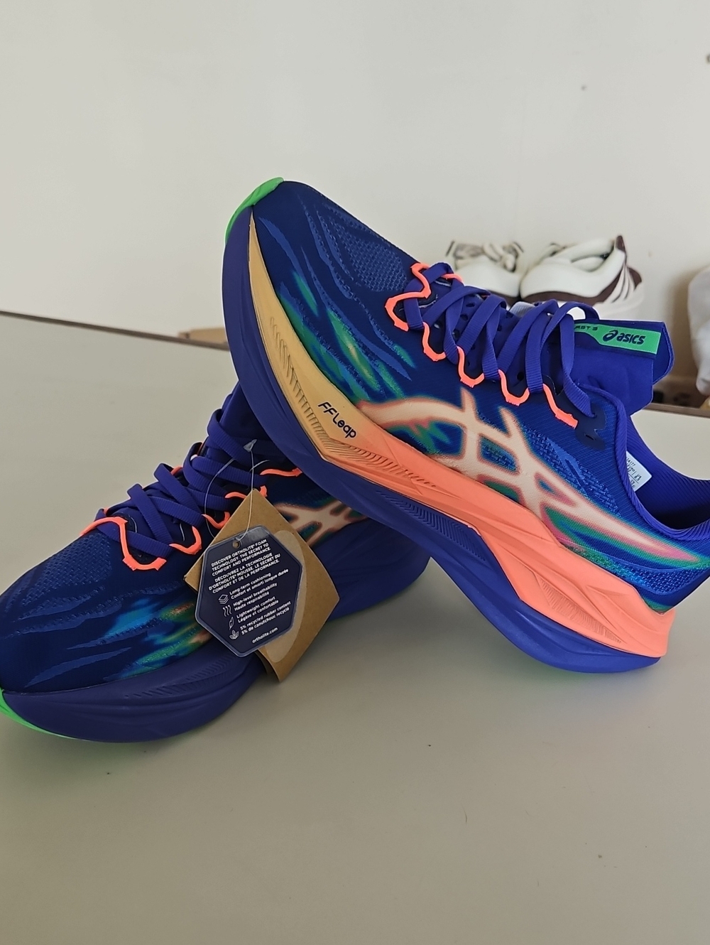 Asics Women’s Blue Running Shoes with Coral and Green Accents